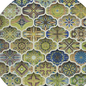 8 Foot Round Ogee Polyester Area Rug Washable for Patio Kitchen or Family Room
