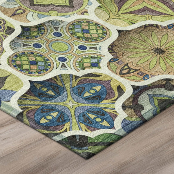 8 Foot Round Ogee Polyester Area Rug Washable for Patio Kitchen or Family Room