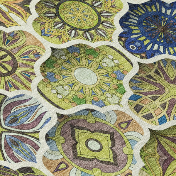 8 Foot Round Ogee Polyester Area Rug Washable for Patio Kitchen or Family Room