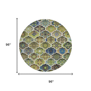8 Foot Round Ogee Polyester Area Rug Washable for Patio Kitchen or Family Room