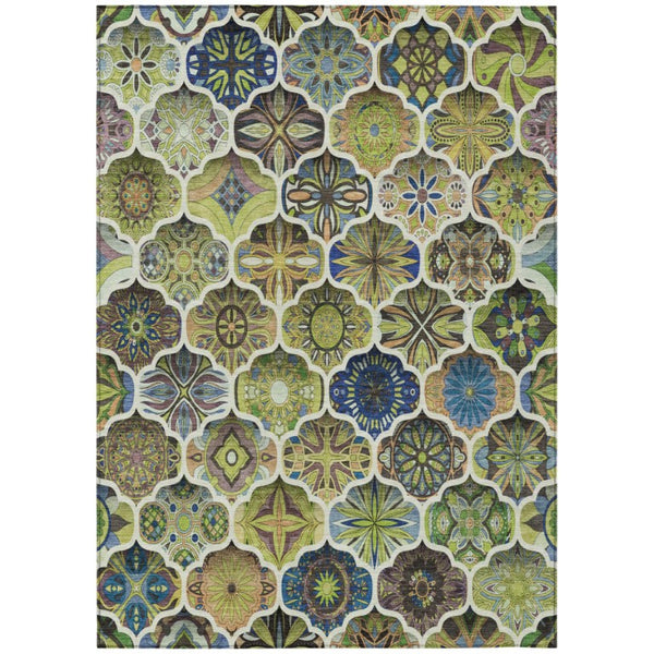 HomeRoots 9 X 12 Ogee Polyester Area Rug Washable Stain Resistant for Patio or Living Room 746210