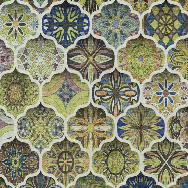 9 X 12 Ogee Polyester Area Rug Washable Stain Resistant for Patio or Living Room