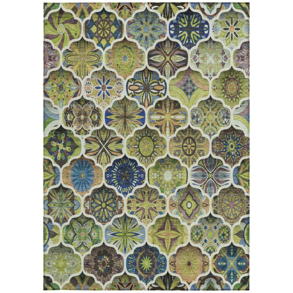 9 X 12 Ogee Polyester Area Rug Washable Stain Resistant for Patio or Living Room