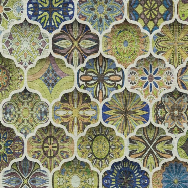 9 X 12 Ogee Polyester Area Rug Washable Stain Resistant for Patio or Living Room