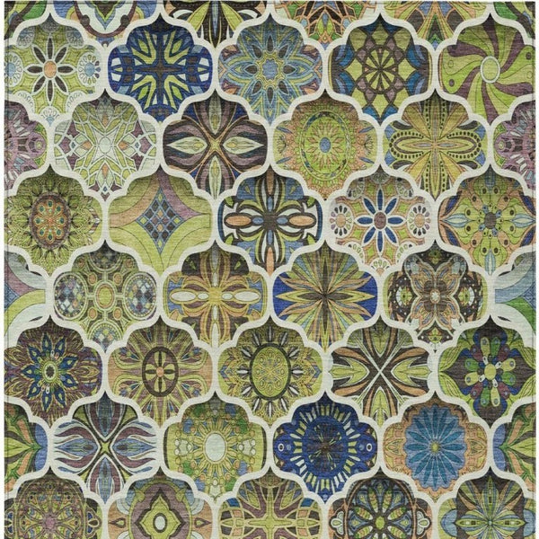 9 X 12 Ogee Polyester Area Rug Washable Stain Resistant for Patio or Living Room