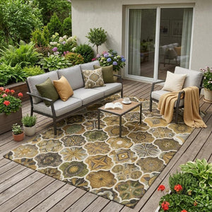 5x8 Washable Polyester Ogee Area Rug for Indoor Outdoor Living Patio and High Traffic Zones