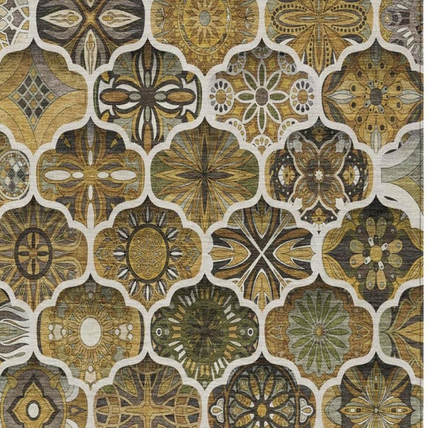 5x8 Washable Polyester Ogee Area Rug for Indoor Outdoor Living Patio and High Traffic Zones