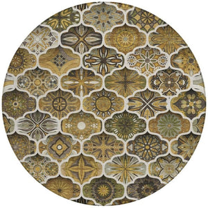 HomeRoots 8 Foot Round Ogee Polyester Area Rug Washable Indoor Outdoor Patio Pet Friendly 746214