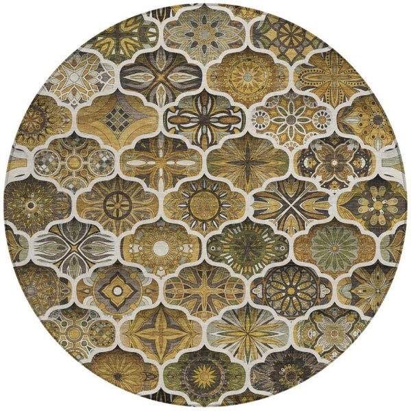 HomeRoots 8 Foot Round Ogee Polyester Area Rug Washable Indoor Outdoor Patio Pet Friendly 746214