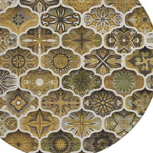 8 Foot Round Ogee Polyester Area Rug Washable Indoor Outdoor Patio Pet Friendly