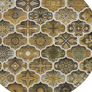 8 Foot Round Ogee Polyester Area Rug Washable Indoor Outdoor Patio Pet Friendly