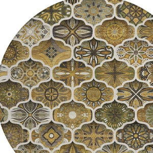 8 Foot Round Ogee Polyester Area Rug Washable Indoor Outdoor Patio Pet Friendly