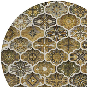 8 Foot Round Ogee Polyester Area Rug Washable Indoor Outdoor Patio Pet Friendly