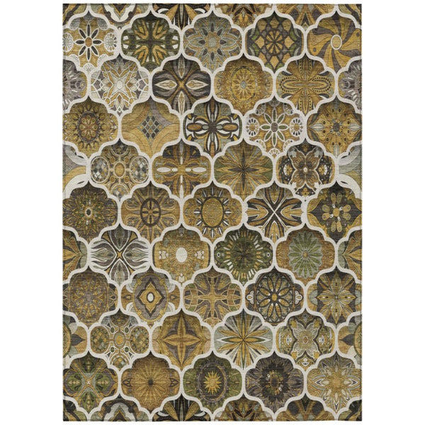 HomeRoots 8x10 Ogee Patterned Washable Polyester Area Rug for Patio Porch and Living Spaces 746215