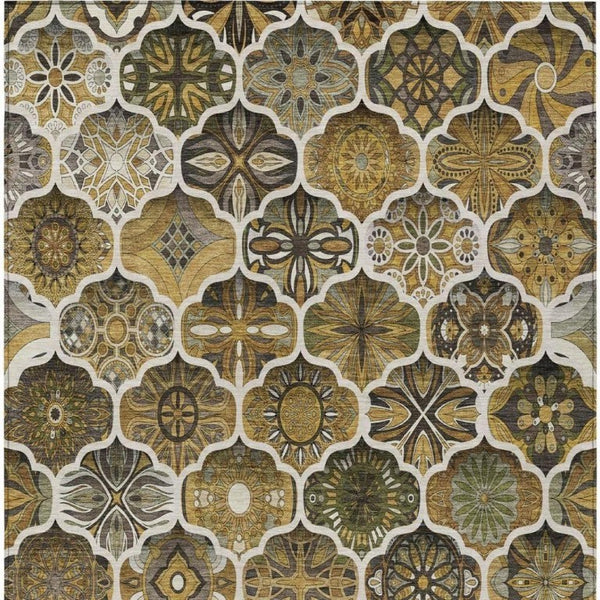 8x10 Ogee Patterned Washable Polyester Area Rug for Patio Porch and Living Spaces