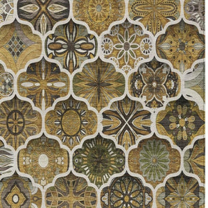 8x10 Ogee Patterned Washable Polyester Area Rug for Patio Porch and Living Spaces
