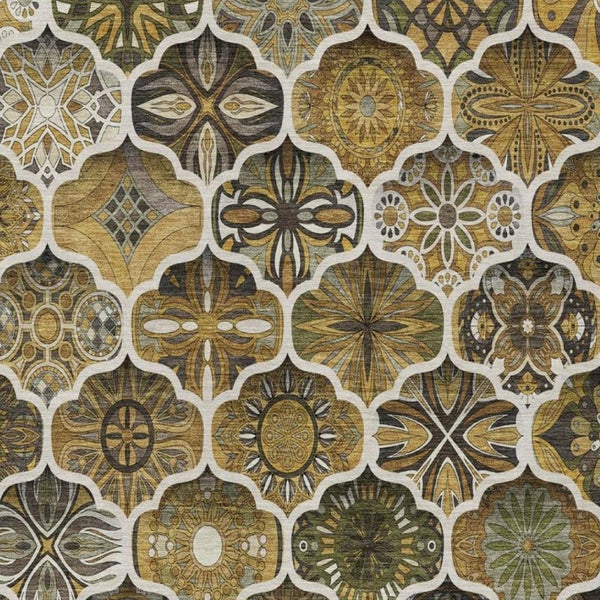 8x10 Ogee Patterned Washable Polyester Area Rug for Patio Porch and Living Spaces