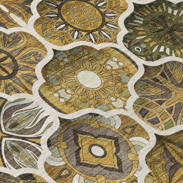 9 X 12 Brown Ogee Polyester Area Rug Stain Resistant for Indoor Outdoor Use