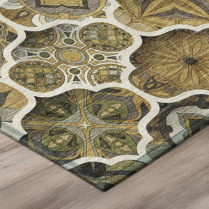 9 X 12 Brown Ogee Polyester Area Rug Stain Resistant for Indoor Outdoor Use