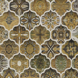 10 Ft X 14 Ft Brown Ogee Polyester Washable Rug for Patio Porch or Living Room