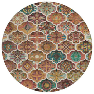 HomeRoots 8 Foot Copper Orange Round Ogee Polyester Washable Rug for Indoor Outdoor Use 746220