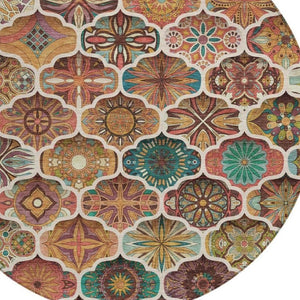 8 Foot Copper Orange Round Ogee Polyester Washable Rug for Indoor Outdoor Use
