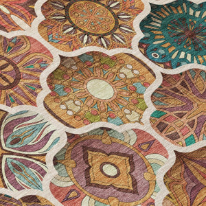 8 Foot Copper Orange Round Ogee Polyester Washable Rug for Indoor Outdoor Use