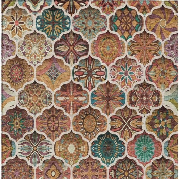 8 X 10 Copper Orange Ogee Polyester Area Rug Washable Stain Resistant Indoor Outdoor