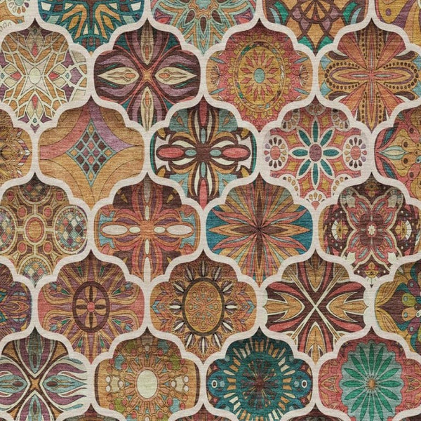 8 X 10 Copper Orange Ogee Polyester Area Rug Washable Stain Resistant Indoor Outdoor