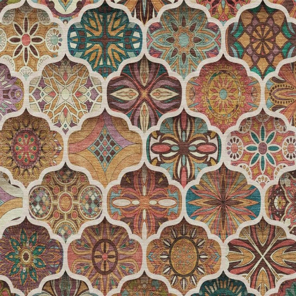 8 X 10 Copper Orange Ogee Polyester Area Rug Washable Stain Resistant Indoor Outdoor