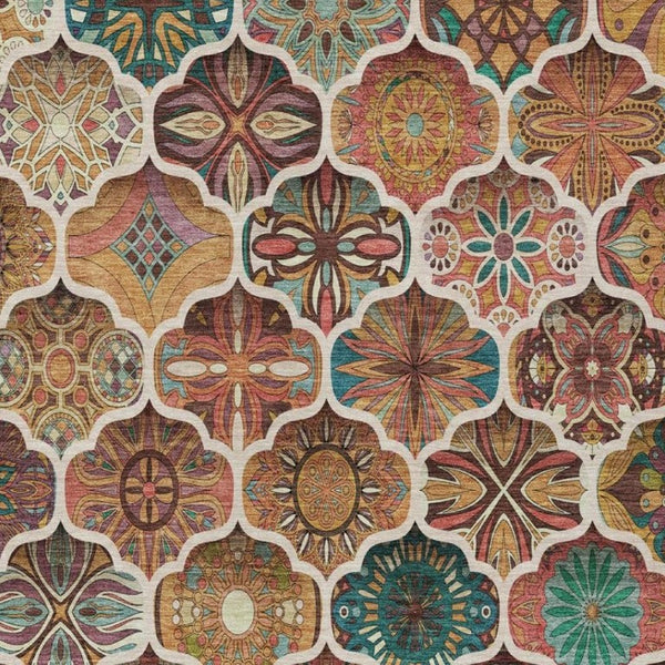 9 X 12 Copper Orange Ogee Polyester Washable Rug for Patio Porch or Living Room