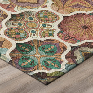 9 X 12 Copper Orange Ogee Polyester Washable Rug for Patio Porch or Living Room