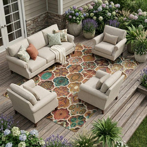 10 X 14 Copper Orange Ogee Polyester Washable Area Rug for Indoor Outdoor Spaces