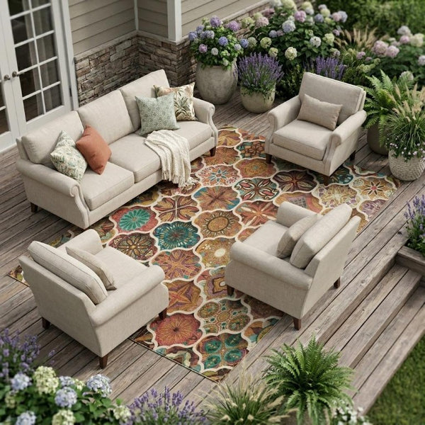 10 X 14 Copper Orange Ogee Polyester Washable Area Rug for Indoor Outdoor Spaces