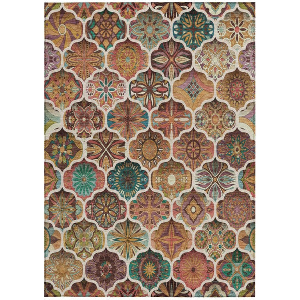 10 X 14 Copper Orange Ogee Polyester Washable Area Rug for Indoor Outdoor Spaces