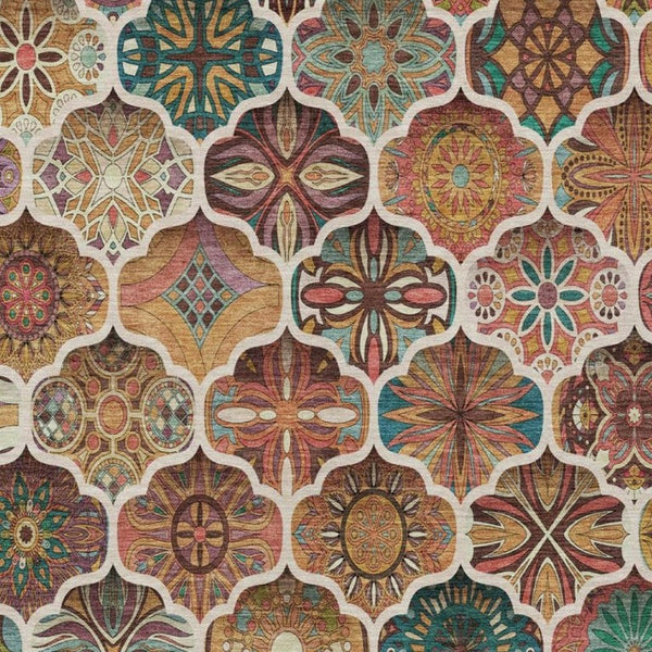 10 X 14 Copper Orange Ogee Polyester Washable Area Rug for Indoor Outdoor Spaces