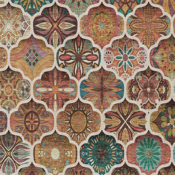 10 X 14 Copper Orange Ogee Polyester Washable Area Rug for Indoor Outdoor Spaces