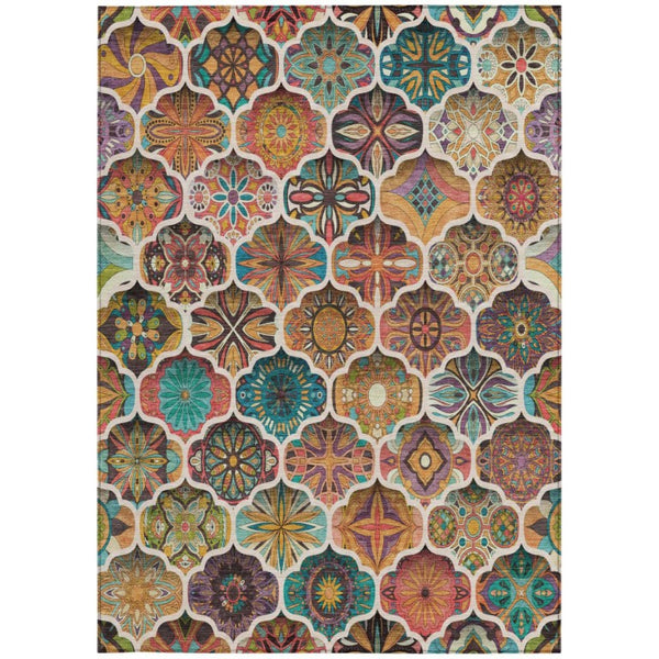 5 X 8 Coral Orange Ogee Polyester Area Rug Washable Stain Resistant Indoor Outdoor