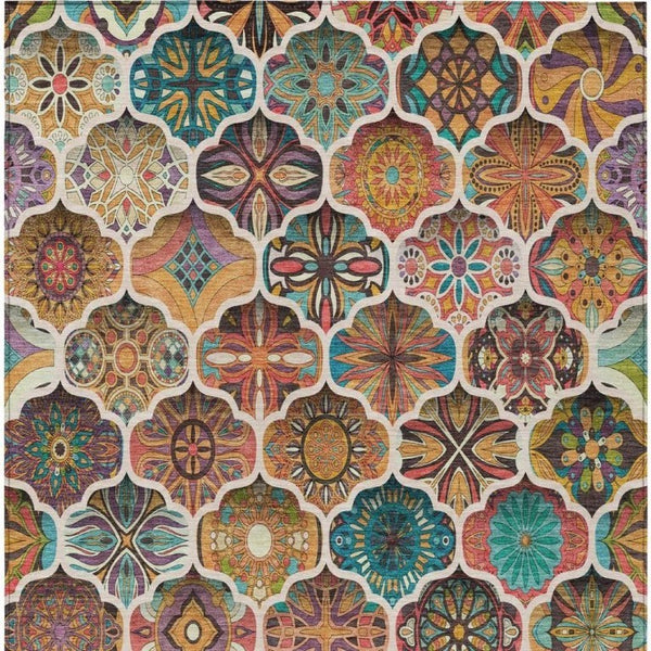 5 X 8 Coral Orange Ogee Polyester Area Rug Washable Stain Resistant Indoor Outdoor