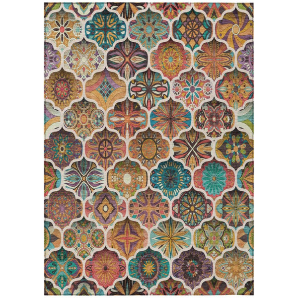 HomeRoots 9 X 12 Coral Ogee Polyester Area Rug Stain Resistant for Patio or Living Room 746228