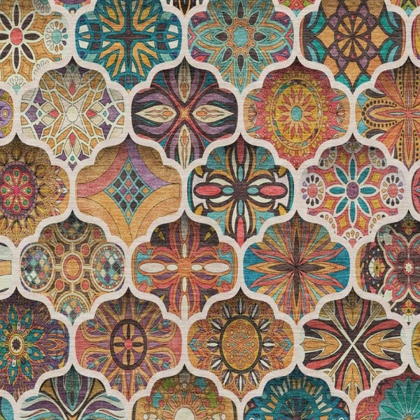 9 X 12 Coral Ogee Polyester Area Rug Stain Resistant for Patio or Living Room
