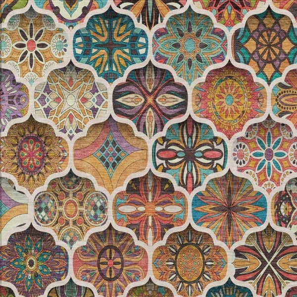 9 X 12 Coral Ogee Polyester Area Rug Stain Resistant for Patio or Living Room
