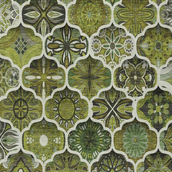 8x10 Olive Ogee Polyester Area Rug Washable Stain Resistant Indoor Outdoor Use