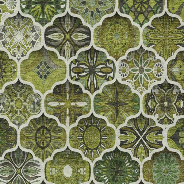 8x10 Olive Ogee Polyester Area Rug Washable Stain Resistant Indoor Outdoor Use