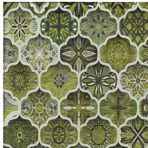 8x10 Olive Ogee Polyester Area Rug Washable Stain Resistant Indoor Outdoor Use