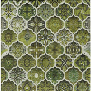 8x10 Olive Ogee Polyester Area Rug Washable Stain Resistant Indoor Outdoor Use