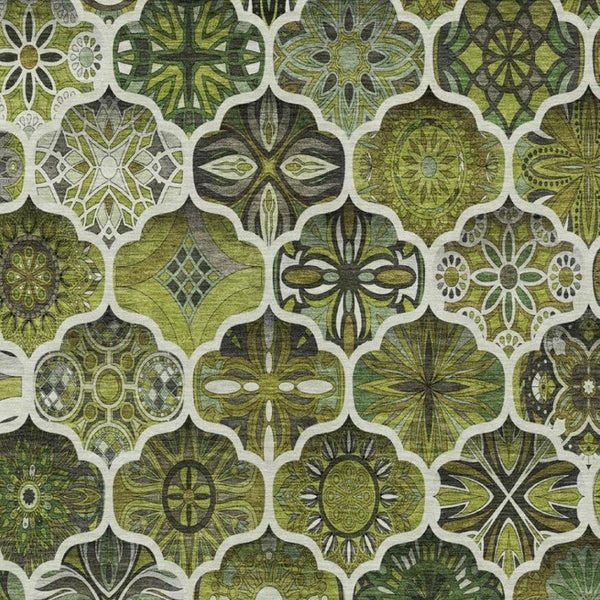 8x10 Olive Ogee Polyester Area Rug Washable Stain Resistant Indoor Outdoor Use