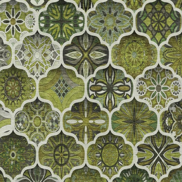 10 X 14 Olive Ogee Washable Polyester Rug for Patio Porch Living Room and Beyond