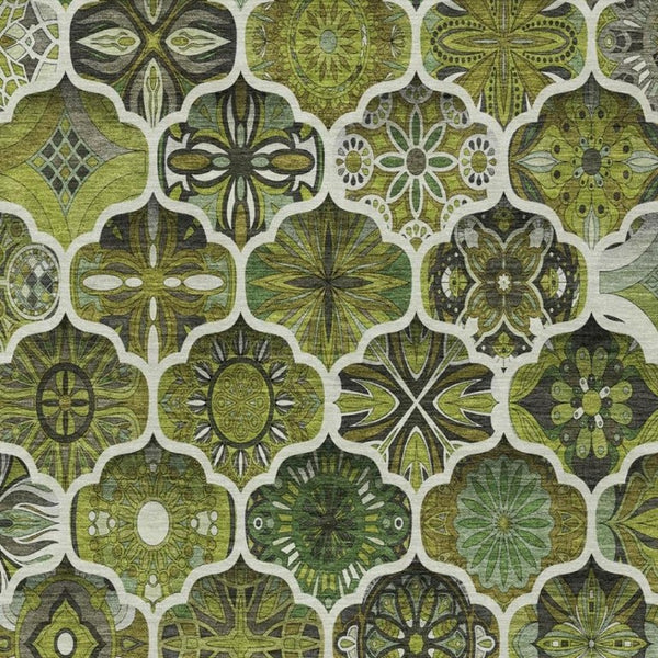 10 X 14 Olive Ogee Washable Polyester Rug for Patio Porch Living Room and Beyond