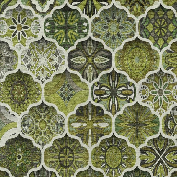 10 X 14 Olive Ogee Washable Polyester Rug for Patio Porch Living Room and Beyond